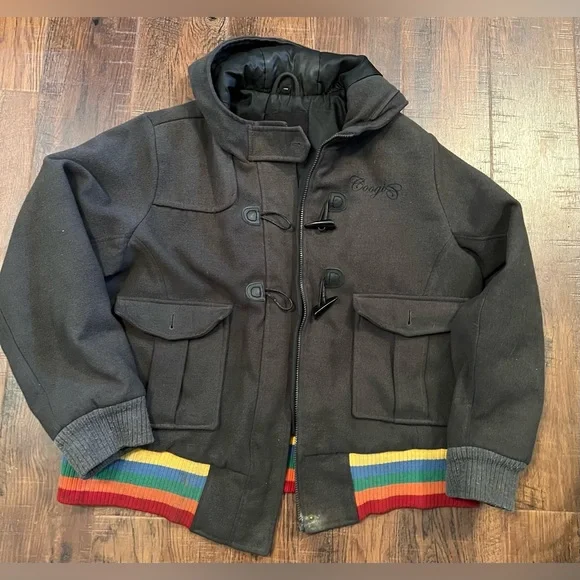 Coogi Australia Spell Out Rainbow Hooded Gray Jacket Coat Womens - Picture 1 of 8